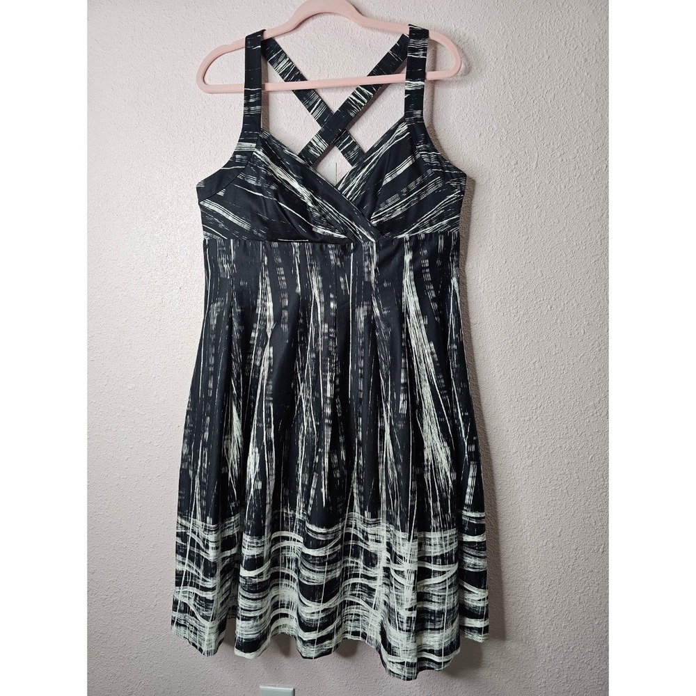 Calvin Klein Women Black White Abstract Brushstroke Fit Flare Dress 14 Artsy